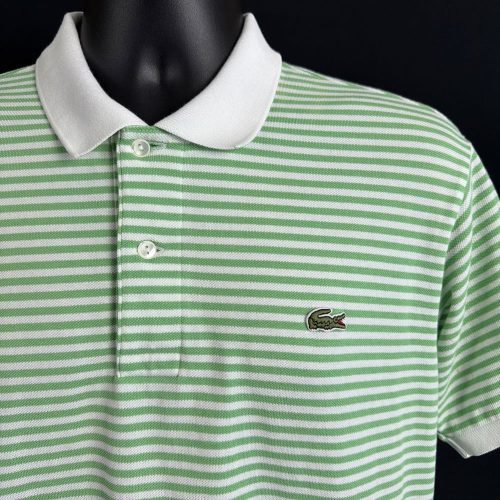 Lacoste Men's White And Green Pique  Cotton Polo Shirt Classic Fit Size M/ FR 4